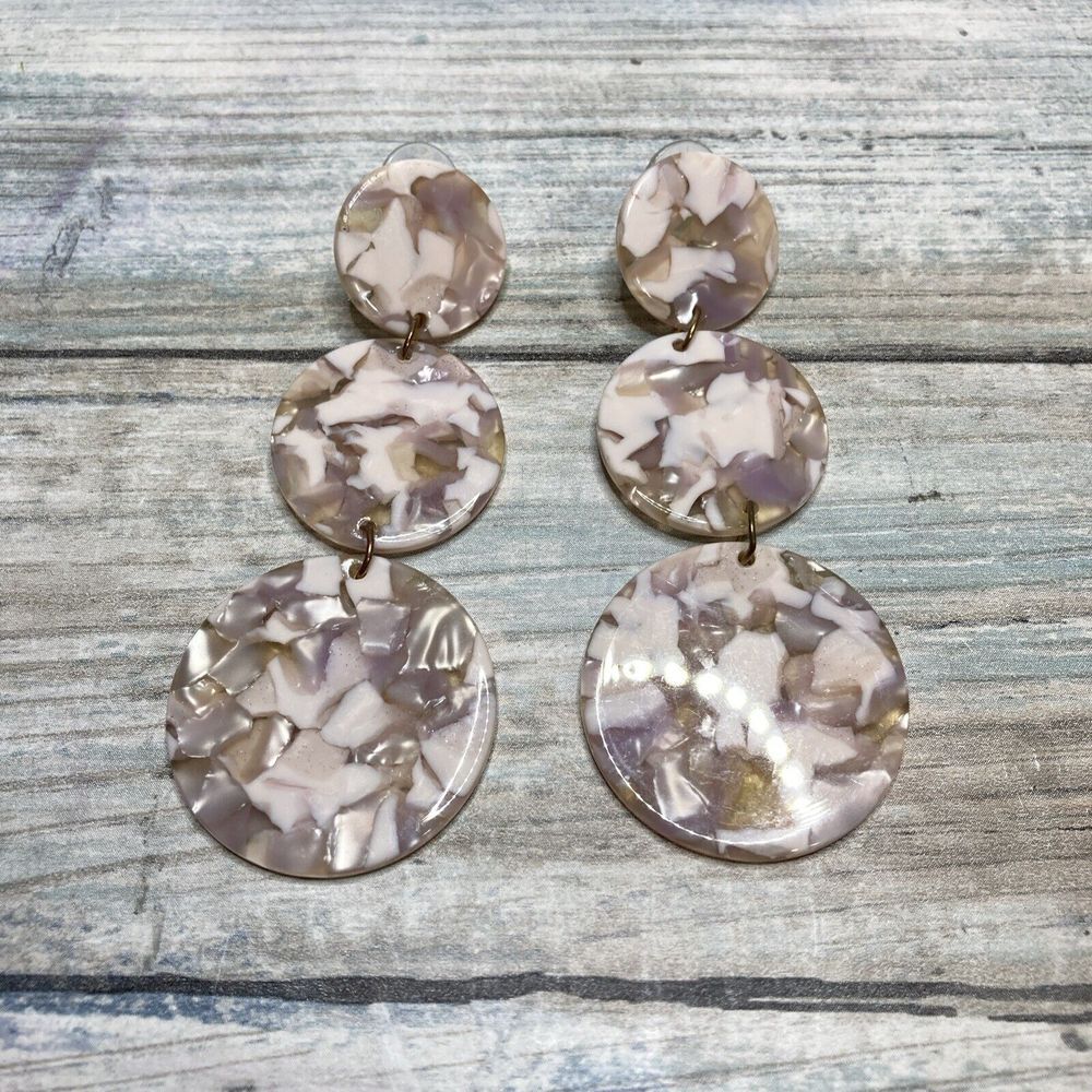 Marble Acrylic Cream Neutral Tones Cascading Circles EARRINGS Drop Dangle